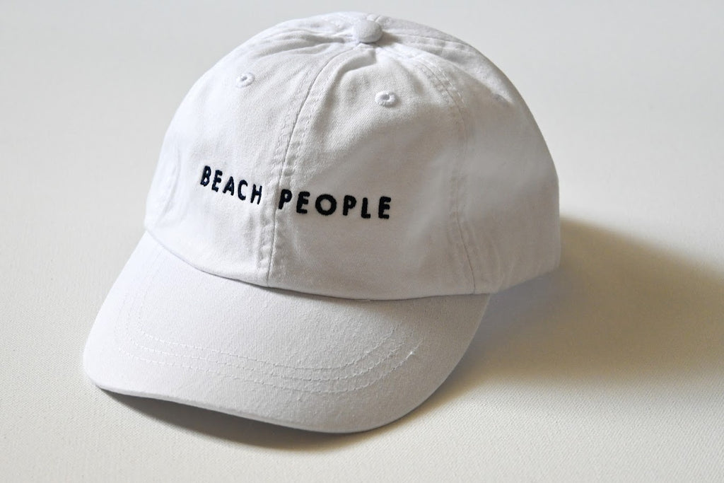 Embroidered Vintage Dad Hat w/ Leather Strap White